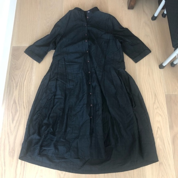 NEW black button down quarter sleeve dress size large unique chic elegant - Picture 1 of 7